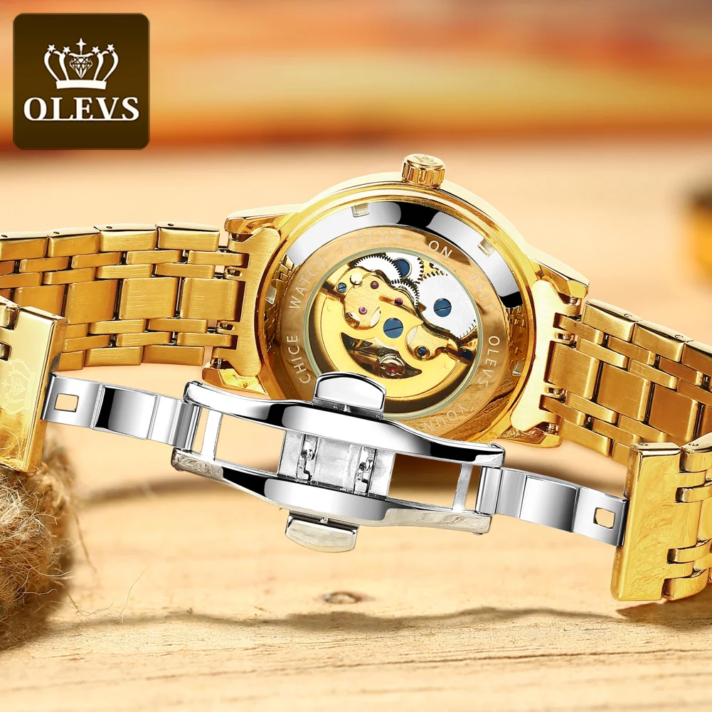 

video! Luxury and exquisite hollow gold surface steel bracelet casual Fashion Men's gift mechanical watches