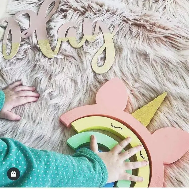 INS деревянный Радужный Единорог панда строительные блоки украшение детской