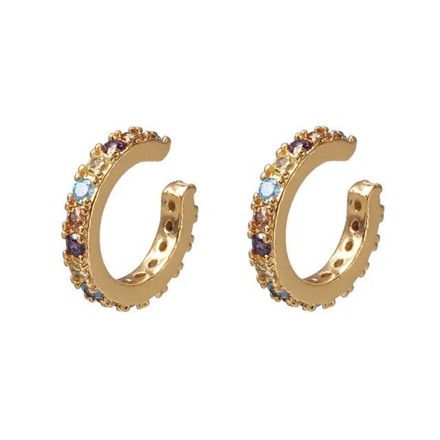2pcs Style 4 Женские CZ серьги «Радуга» кубический цирконий набор манжет для ушей для женщин трендовые золотые Huggie Клипсы Серьги Кафф ювелирные изделия из кристаллов - Окраска металла: 2pcs Style 4