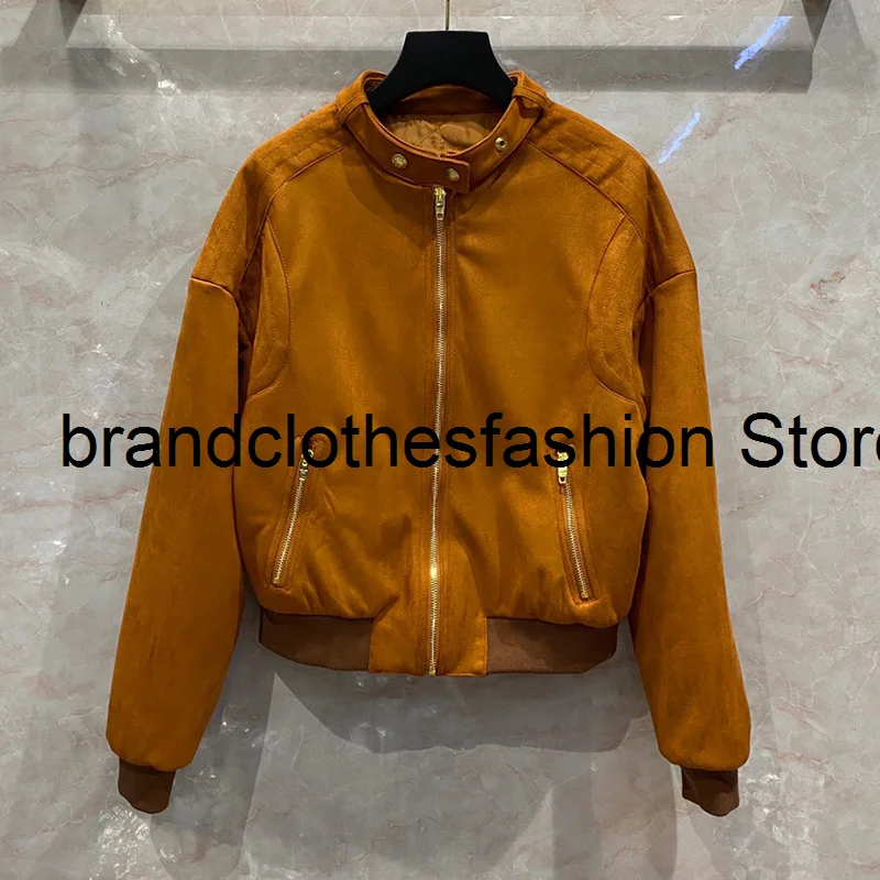 

Brown Fashion Moto Style Cotton Jacket Women High Quality Zip-Fly Jacquard-Liner Street Casual Velvet Coat Lady 2021 New Autumn