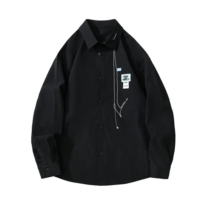 

Рубашка оверсайз с длинным рукавом для мужчин и женщин, модная уличная одежда в стиле Харадзюку, с цепочкой, Корейская одежда