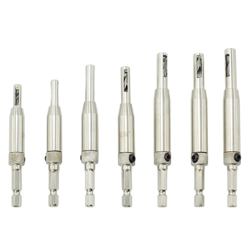 

5/64" 7/64" 9/64" 11/64" 5" 13/64" 1/4" Self Centering Hinge Hardware Drill Bit Set +8PC Locating center drill Cabinet Tool Set