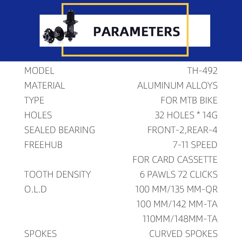 

TANKE 32 holes MTB Bike Hub Sealed Bearing 6 pawls 72 clicks Aluminum Alloy freehub disc brake front and rear 135mm quick relea