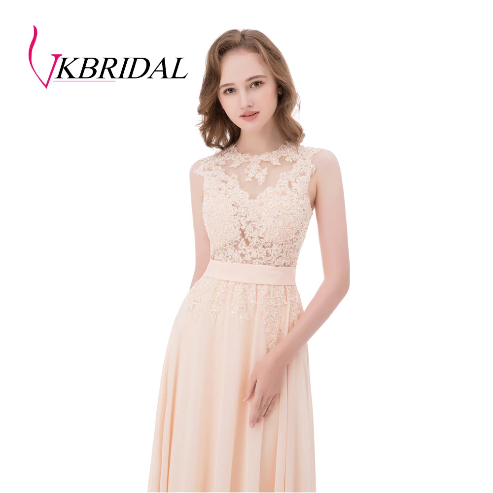 VKBRIDAL длинные платья подружки невесты розовые шифоновые аппликационные кружева