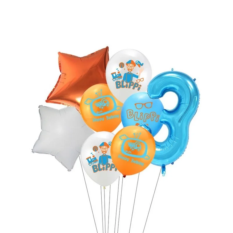 

Happy Birthday Balloons Blippiing Theme Aluminum Foil Latex Balloon Combination Newborn Birthday Party Decoration Supplies