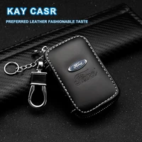 leather car key case remote control key case leather zipper keychain for ford focus mk2 party mk3 ranger mondeo car accessories