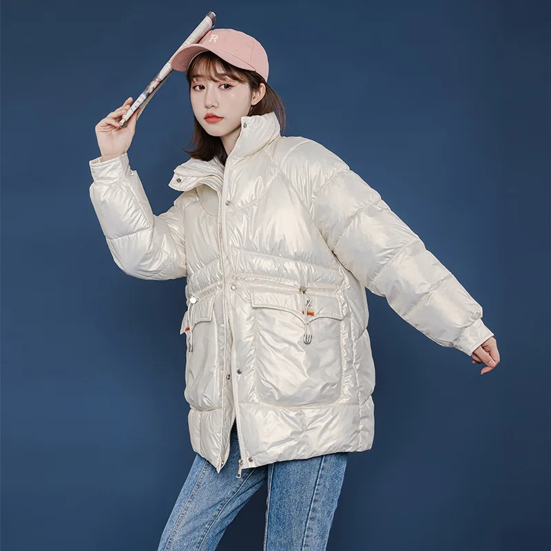 

Shiny Quilted Jacket Mid-length Winter 2021 New Quilted Jacket Korean Style Loose Down Padded Jacket Women's Jacket