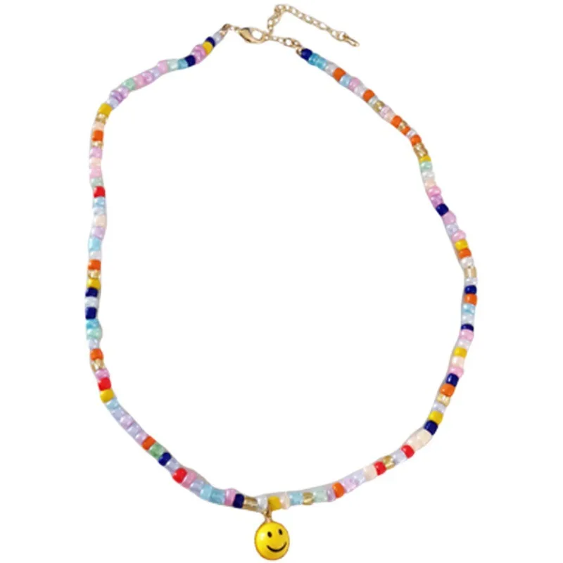 Милые модные красочные полимерные бусины ожерельлье подвеска в виде смайлика