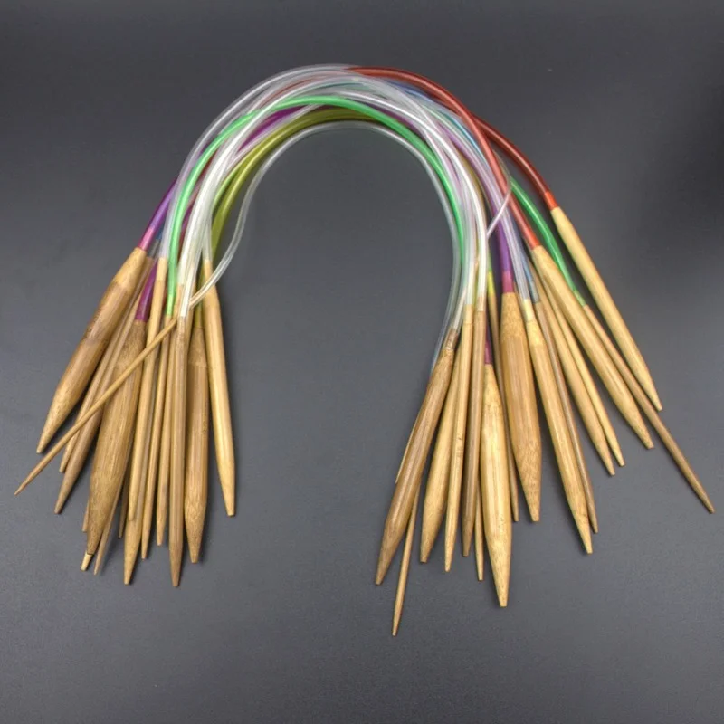 

18Pcs 16 Inch Multi-color Tube Circular Bamboo Carbonized Knitting Needles Crafts Yarn Tools Sets Accessories