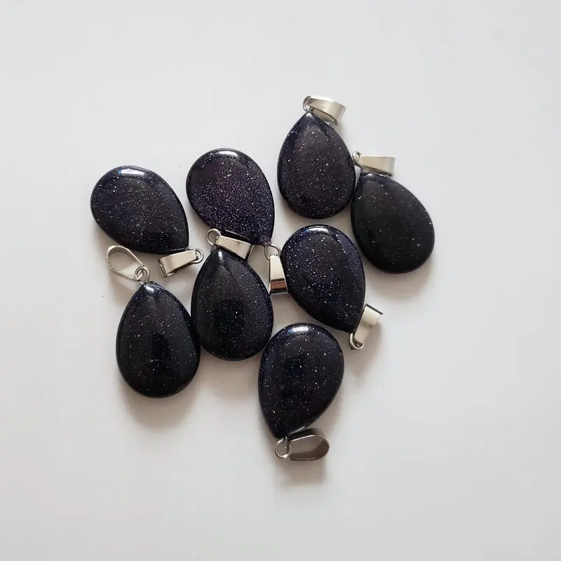 

Wholesale reiki blue sand stone water drop pendants charms Point Necklace & Pendant for DIY jewelry making 50Pcs/lot wholesale