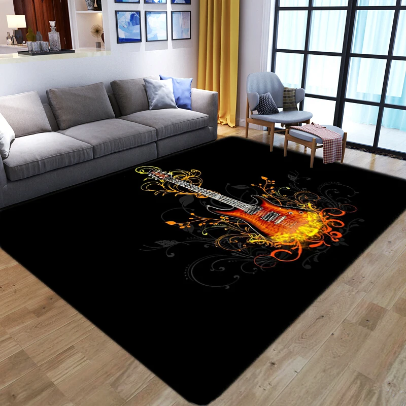 

Modern Kitchen Mat Flannel Bedroom Entrance Doormat 3D Guitar Pattern Home Decoration Floor Rug Flannel Living Room Large Carpet