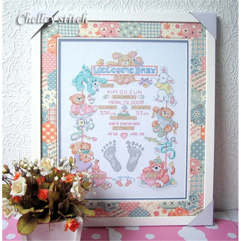 

Craft Stich Cross Stitch Birth Certification Footprint Cotton Fabric Needlework Embroidery Crafts Counted Cross-Stitching Kit