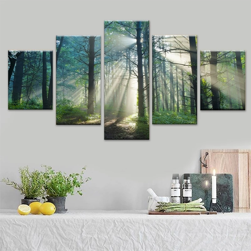 

H051 5 Pieces Unframed Forest Trees Canvas Prints Wall Pictures Modern Paintings for Living Room Home Decorations