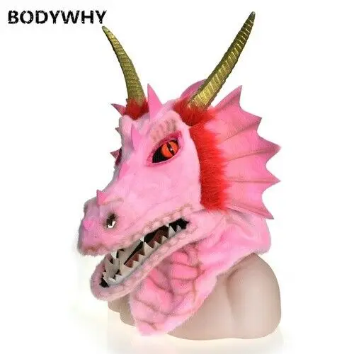 

Hot Pink Dragon Mascot Costume Can Move Mouth Head Suit Halloween Outfit Cosplay