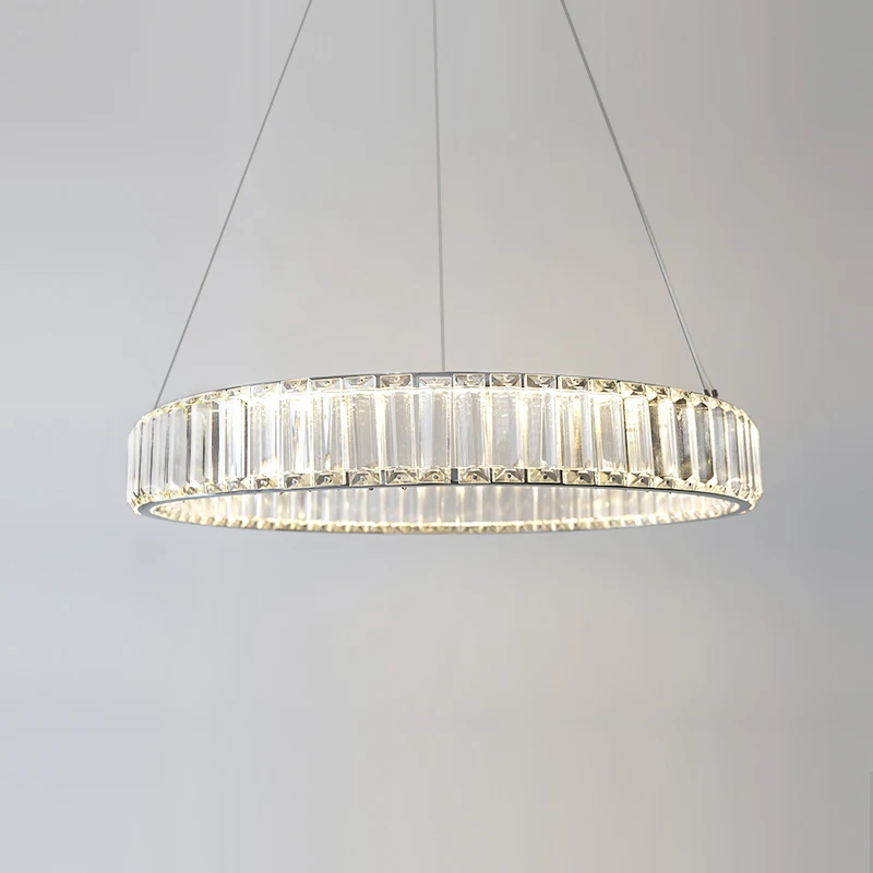 

Modern Design Crystal Ring Light Chanderlier LED Luxury Living Room Round Stainless Steel Crystal Suspension Luminaire Pendant