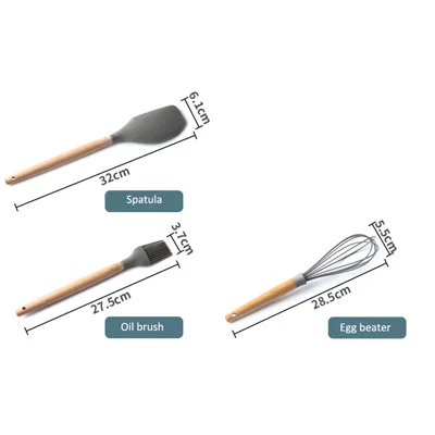 Set A(3 pcs) ERMAKOVA набор силиконовых кухонных принадлежностей, натуральные деревянные ручки, щипцы, лопатка, ложка с антипригарным покрытием, кухонные инструменты, гаджет - Цвет: Set A(3 pcs)