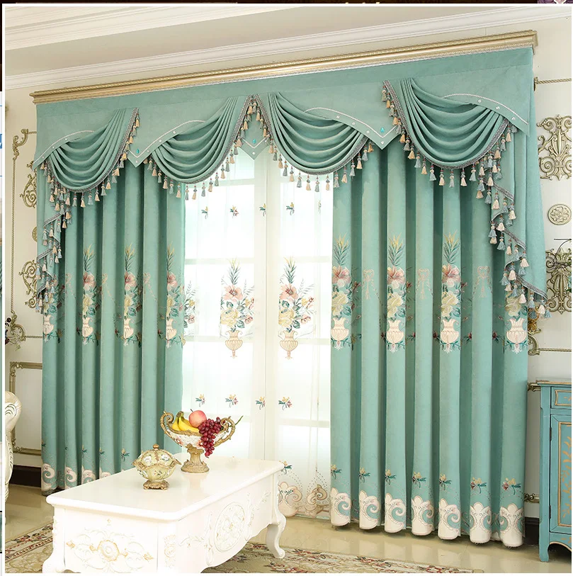 Высококачественные простые светло голубые шторы с вышивкой для гостиной