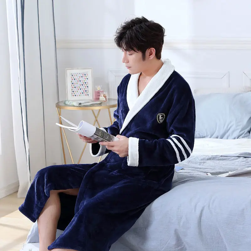 Couple Facecloth New Robe Autumn and Winter Bathrobe Bathrobe Female Warm Indoor Loungewear Men and Women Coral Velvet Pajamas