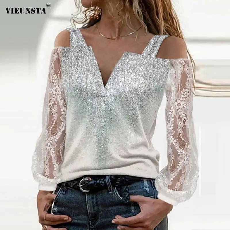 

Элегантные женские блузки из искусственной кожи, привлекательные весенние Рубашки на бретельках с открытыми плечами, Осенние блестящие пр...