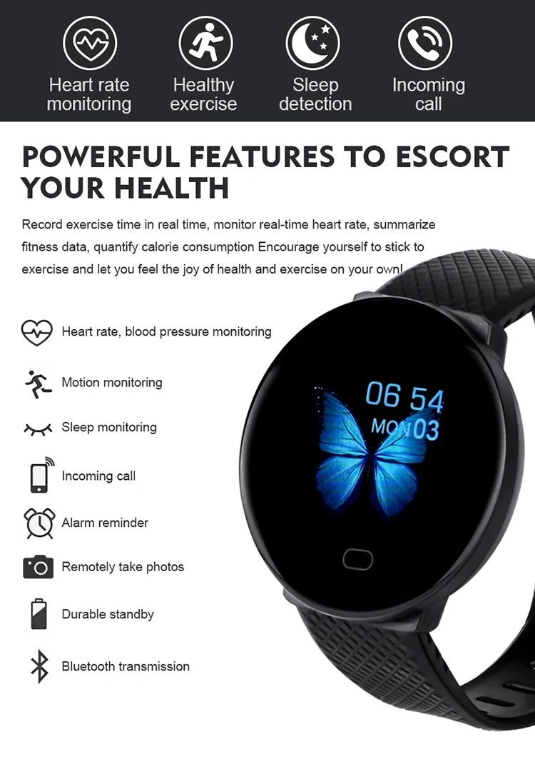

D19 Smart Watch women Heart Rate Blood Pressure Health D18 Smart Band Men Bluetooth Sport Watch Wristband Fitness Tracker