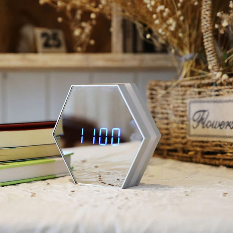 QMJHVX зеркальный Будильник цифровой светодиодный настольные часы подвесные