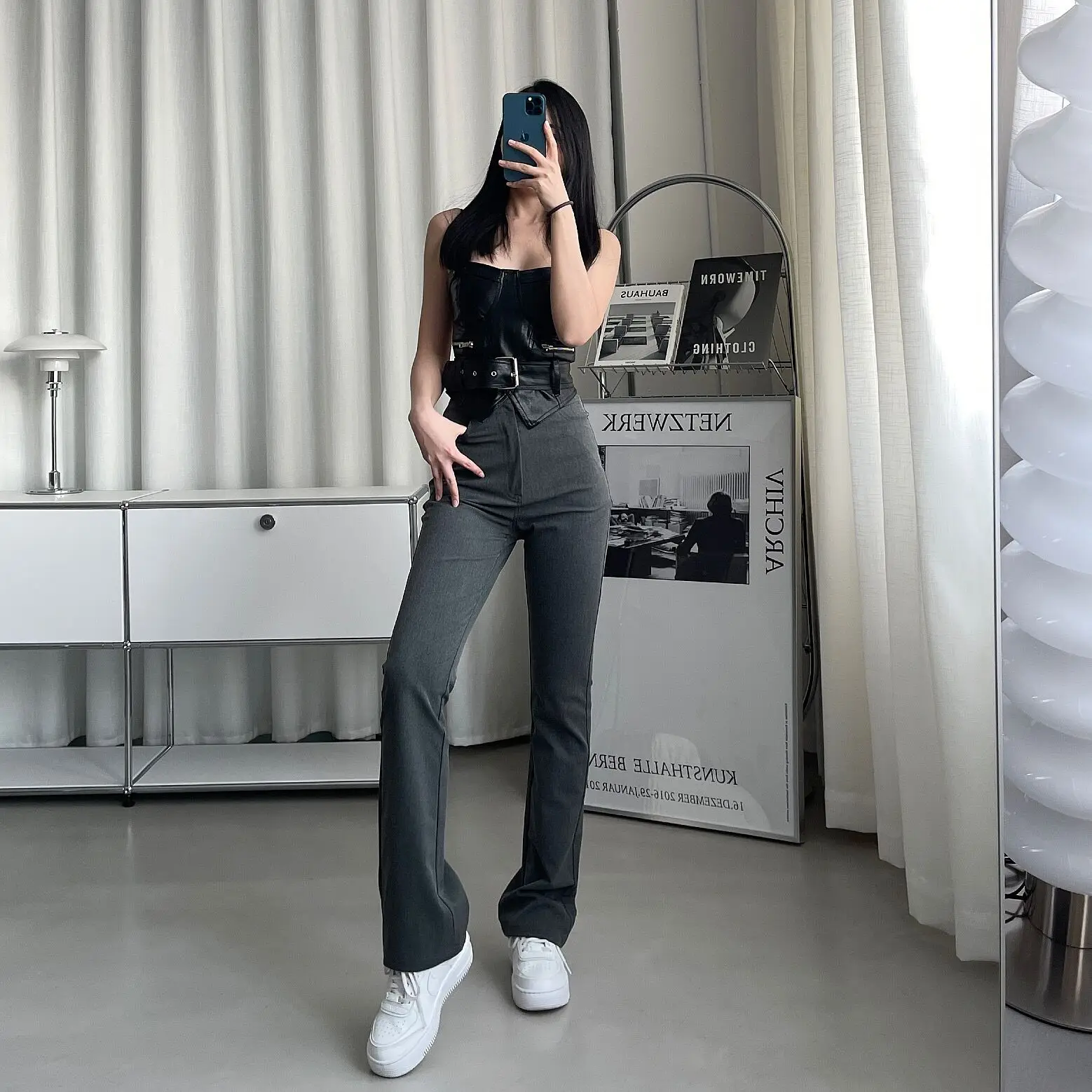 

Flared Suit Pants Women Casual Femme Pantalon Gray Trousers Streetwear High Waist Lady Pantaloni Donna 2021 Trendy Summer Spring