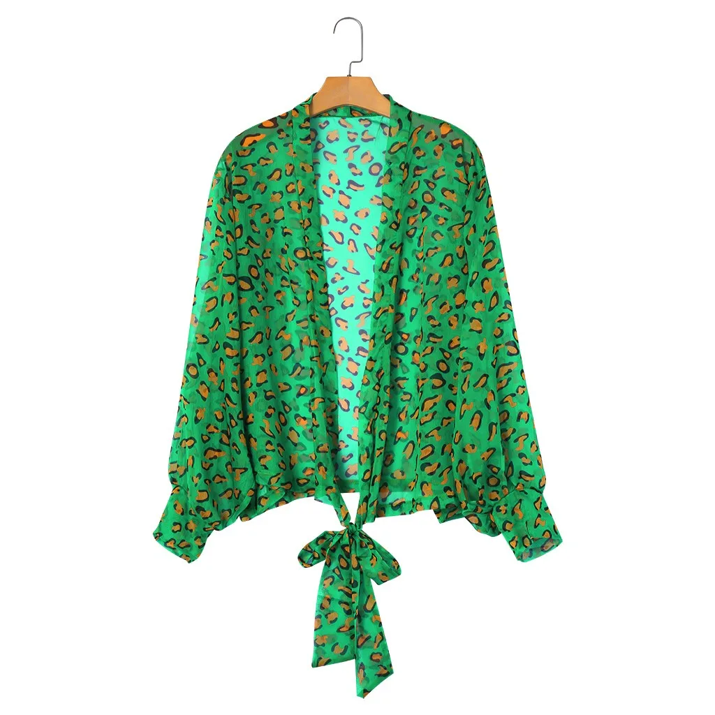 Женская Весенняя модная куртка с принтом и узлом спереди легкая шифоновая
