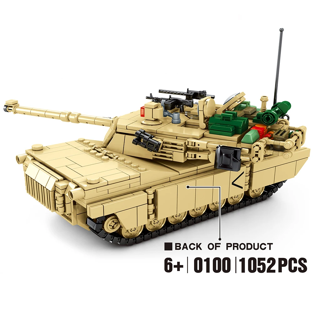 1052PCS US M1A2 Abrams Main Battle Tank Military Building Blocks WW2 Bricks Army Soldier Figures Toys For Kids Children | Игрушки и