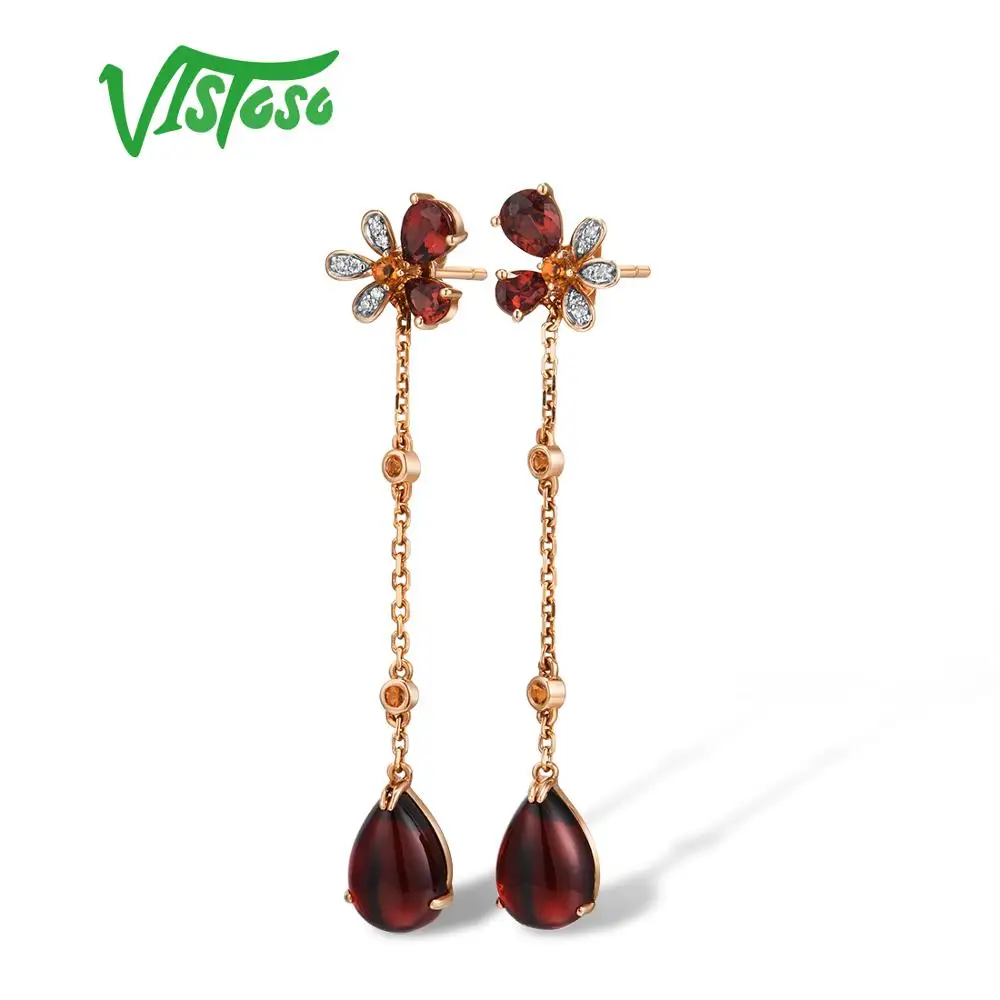 Женские Золотые сережки с бриллиантами VISTOSO розовое золото 14 к 585 пробы