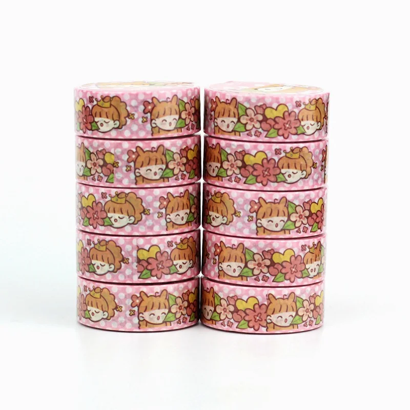 NEW 10pcs/Lot Decorative Kawaii Girls and Flowers Japanese Washi Tapes for Bullet Journal Adhesive Masking Tape Cute Stationery