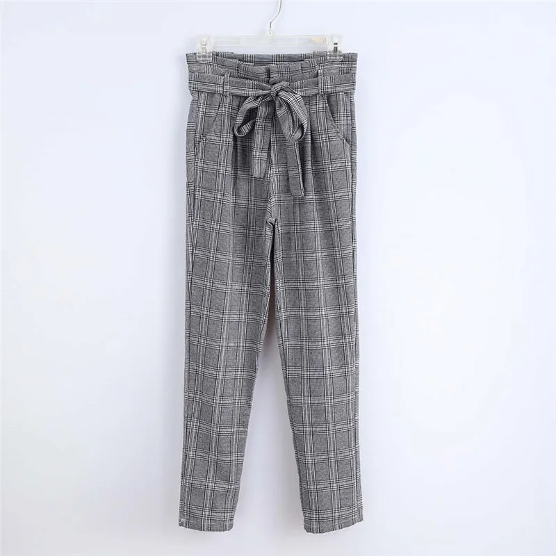 

2019 Newest Hot Plaid Harem Pants Women Casual Sweatpants Jogger Fahion Bandage Ruffle High Waist Ankle Length Pants Trousers
