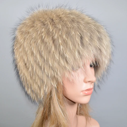 raccoon fur Роскошная шапка из натурального Лисьего меха, женская зимняя эластичная вязаная шапка-бомбер из натурального Лисьего меха, теплые мягкие шапки-бини из лисьего меха для девочек - Цвет: raccoon fur