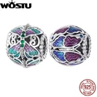 WOSTU, чистый 925 пробы, серебро, оригинал, винтажная бабочка, стрекоза, подвески, бусины, подходят для браслетов, браслетов, ювелирных изделий, FNC563