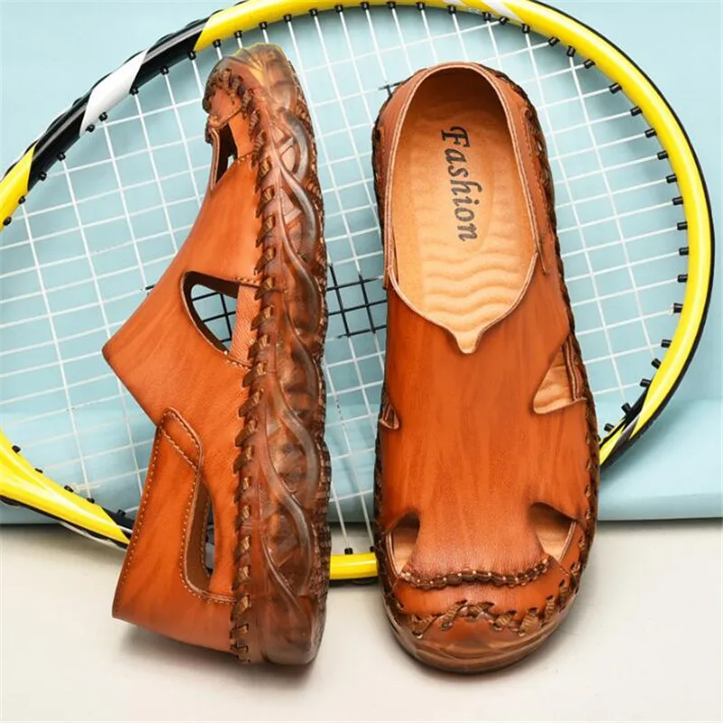 

Summer Men New Leisure Beach Shoes High Quality Comfortable Genuine Leather Sandals Outdoor Wading Hiking Shoes Big size 38-46