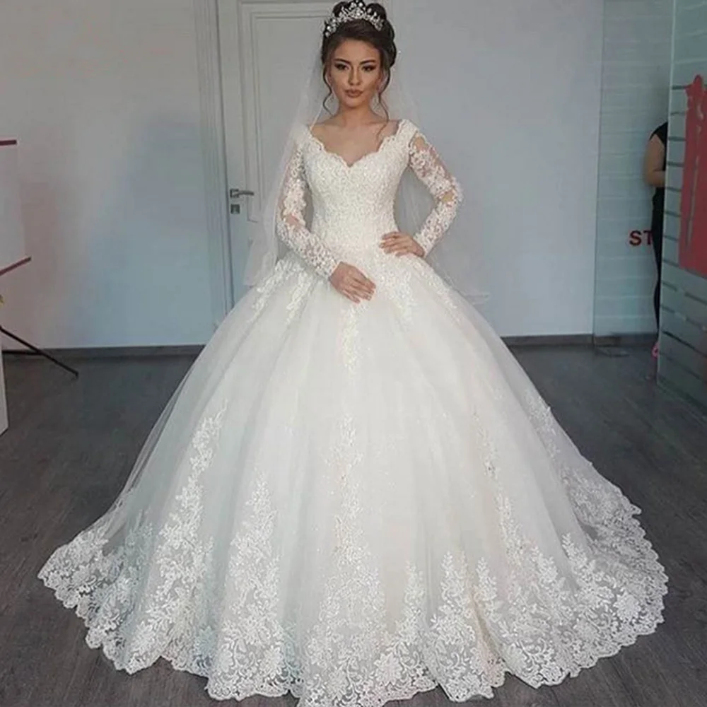 

Gorgeous Ball Gown Luxury Wedding Dress Boho Long Sleeves Bride Dresses Custom Made Trouwjurk Plus Size Vestido De Noiva Sereia