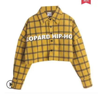 

Hip Hop Dance Costume Girls Streetwear Jazz Dancing Clothes Kids Yellow Long Sleeve Plaid Shirt Performance Outfits