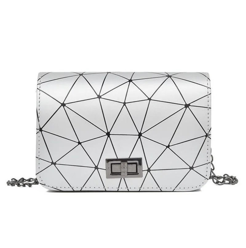 

Nieuwe Mode Diamanten Ketting Zwart Purse Vrouwen Schoudertas Plaid Lady Crossbody Bag Pu Lederen Lock Flap Handtas