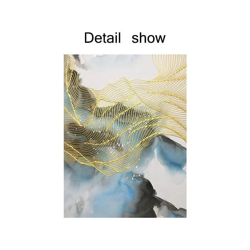 

Abstract Green Landscape Canvas Oil Painting Gold Line Wall Art Picture For Living Room Home Decoration Hand Painted