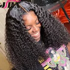 Малазийские кудрявые парики из человеческих волос для черных женщин, глубокие волнистые кудрявые T-образные парики из человеческих волос, предварительно выщипанные неповрежденные волосы без клея