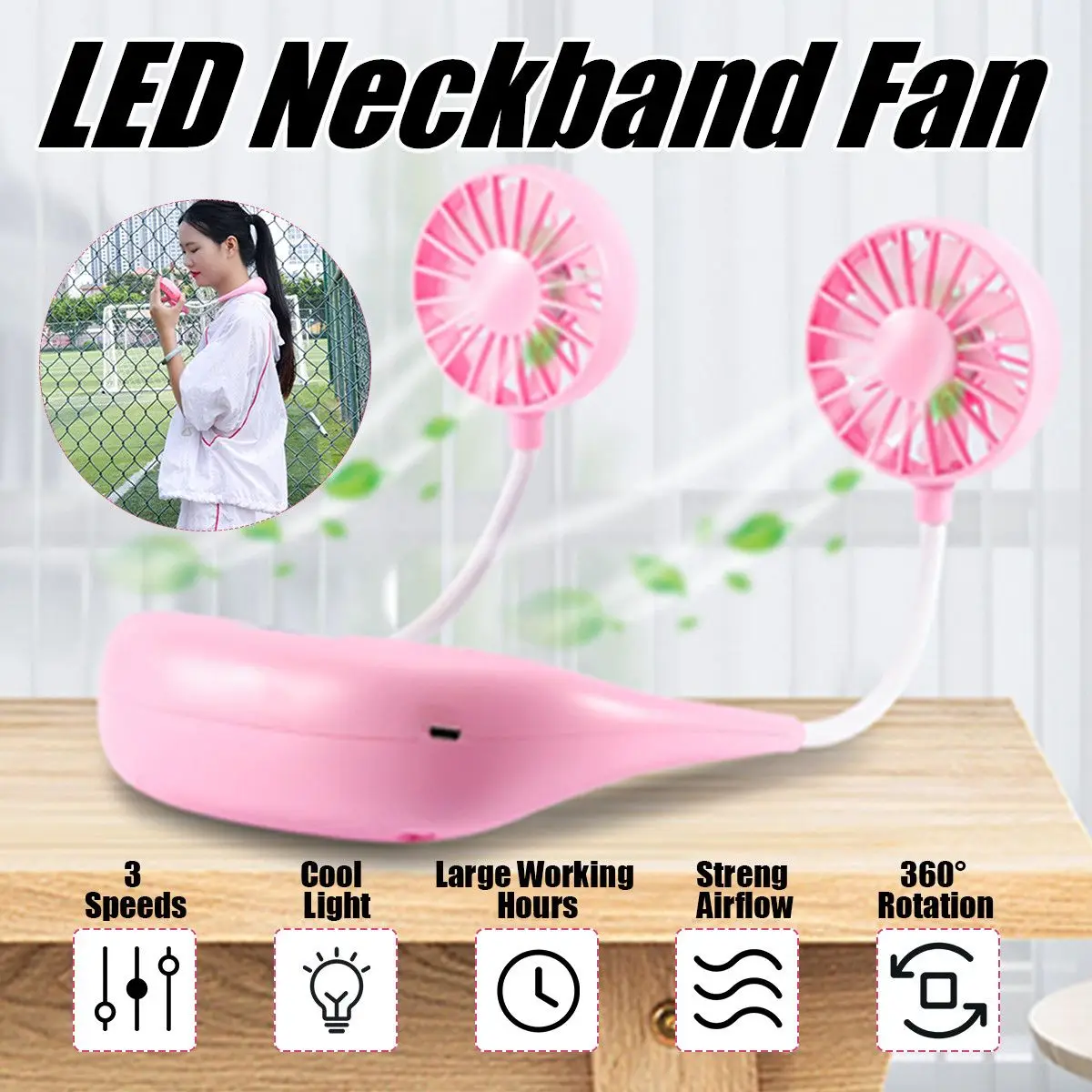 

3-speed Adjustable USB Fan Cold Fan Hands-Free Neck Fan Hanging Rechargeable Mini Sports Fan Neck Dual Fan for Home Office