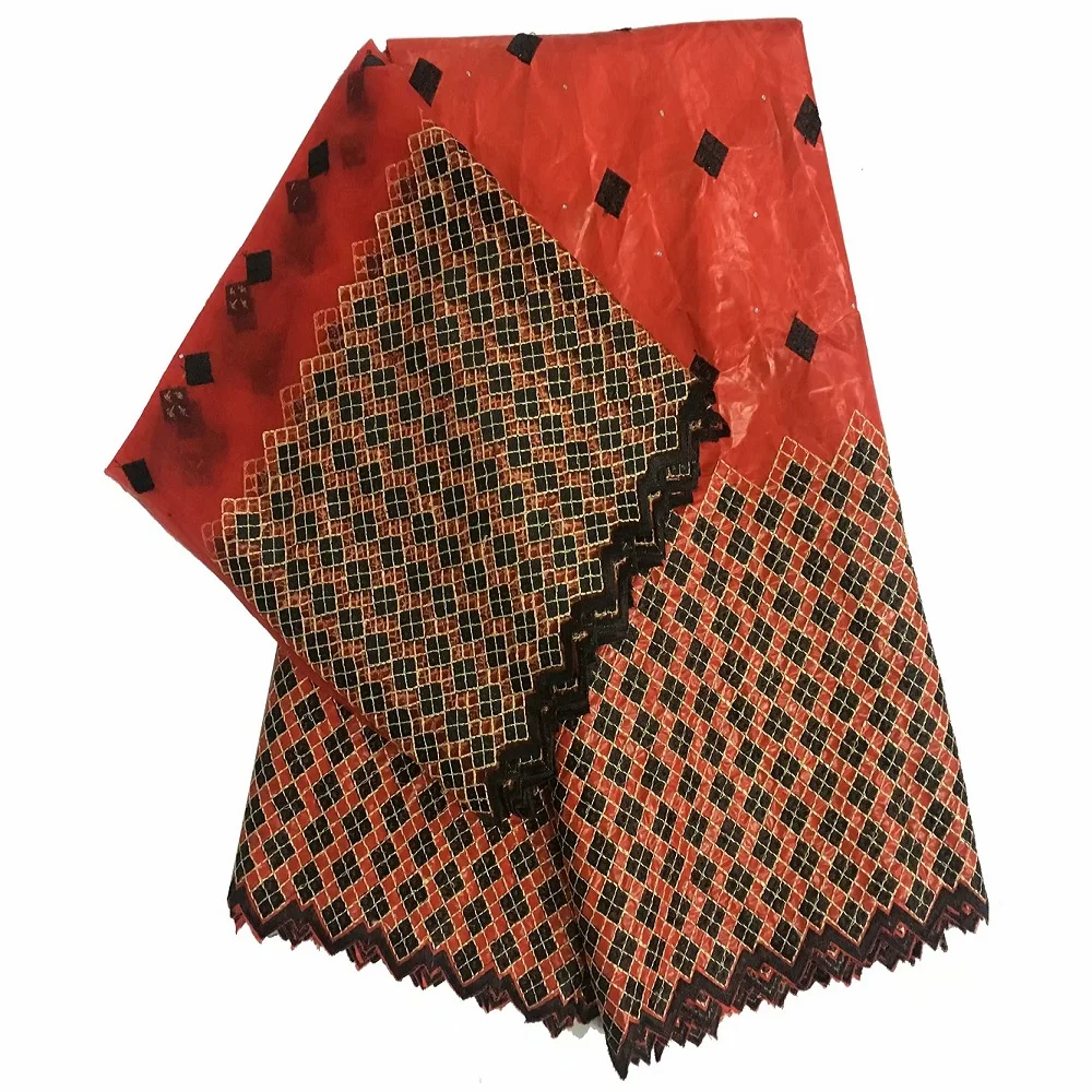 Базен brode getzner африканская ткань в клетку с вышивкой бусины 5 + 2 ярдов тюль кружева