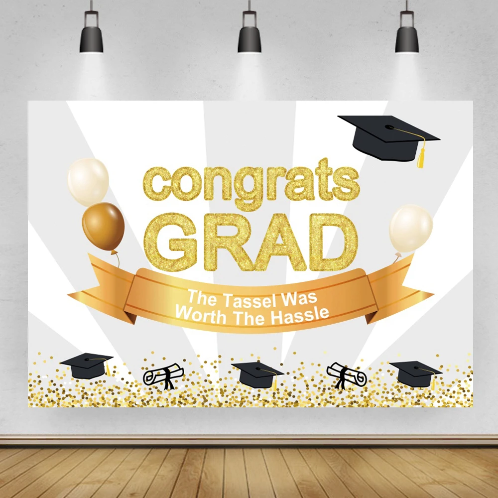 Класс 2021 Выпускной фон красно Золотой горошек шляпа Блестящий Виниловый для