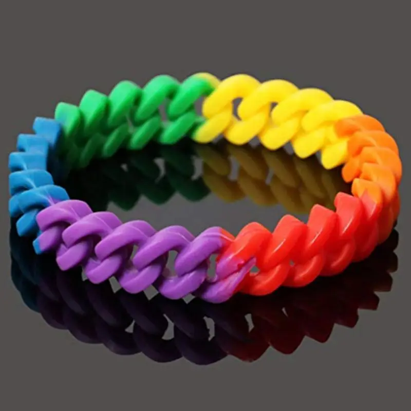 18 Types Unisex LGBT Rainbow Letters Sports Wristband Six-Color Gay Lesbian Pride Silicone Rubber Wristlet Bracelet Party Parade |