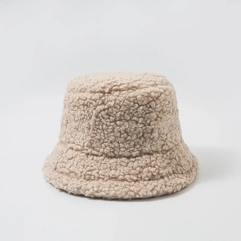 

Women's warm hat solid lamb plush fisherman hat solid color wild ear cap bucket hat women outdoor sunscreen sun hat