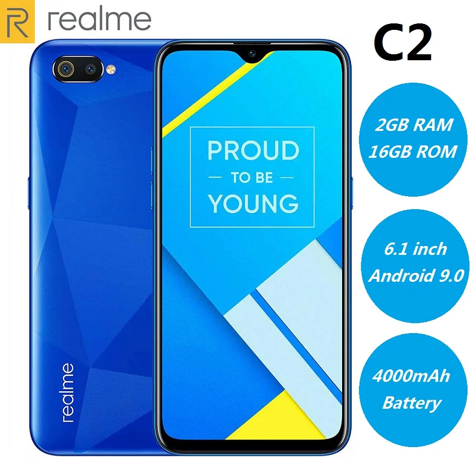 Смартфон Realme C2 4G 6,1 дюйма Android 9.0 Helio P22 Octa Core 13,0 МП + 2,0 МП 4000 мАч Большой экран Face ID Мобильные телефоны.