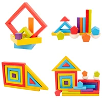 wooden rainbow blocks large size triangle polygon square stacking game wood rainbow stacker blocks montessori toys for kids