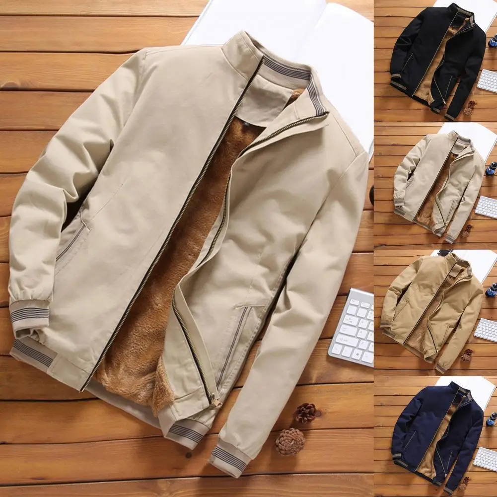 

Coat Popular Long Sleeve Zipper Thickened Coat Autumn Winter Men Fleece Jacket Thick for Dating