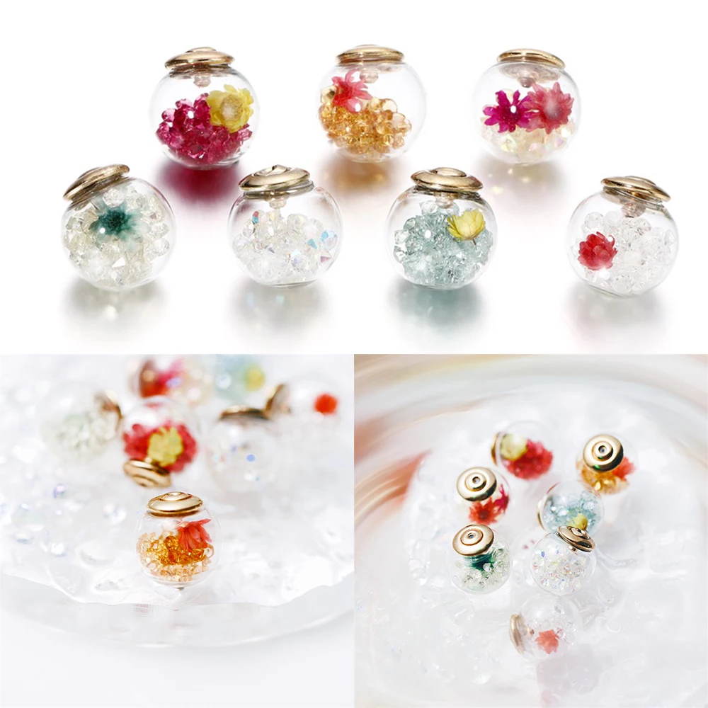 

10pcs/lot Dried Flowers Glass Ball 16mm Earring Gravel Sequins Earring Studs Backs Posts For DIY Jewelry Making Accessories