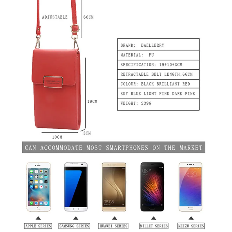 

Baellerry Women Ladies Shoulder Bag Designer Brand Mobile Phone Wallet Big Card Holders Handbag Purse Clutch Messenger Wallets