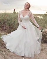 rustic boho plus size wedding dress 2022 v neck long sleeve bohemian wedding dresses for women tulle ruffles country bridal gown